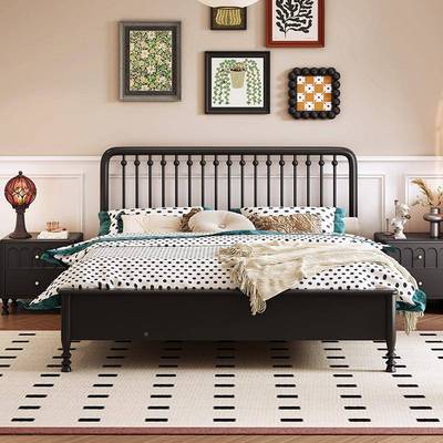 中古米色风实木床樱桃法木1米5单人床式复古黑色18主DPB卧温莎双