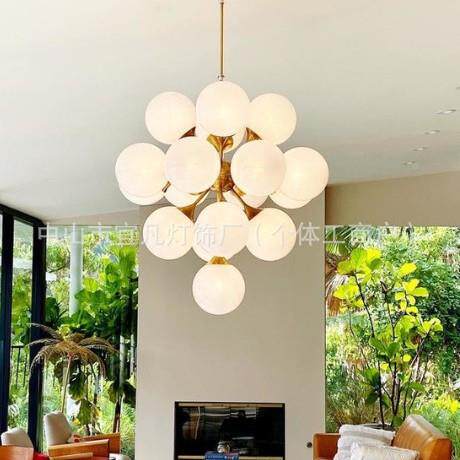 美式设全VC云雾玻厅璃客吊灯法式复古别墅圆球计铜师435卧室餐厅
