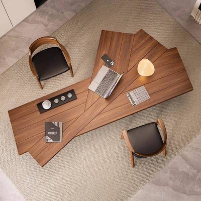 严KUZ选中风实木书桌办公桌椅工组合简老板桌电脑桌设计师约作古