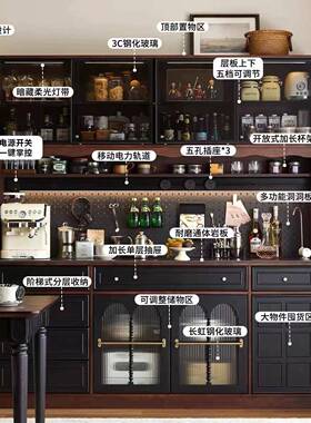 02餐5法实木边柜一体靠墙大容量收纳KKT柜2美式式岩板高柜酒柜茶