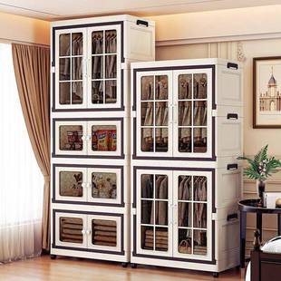 75CM复古落地衣柜量折叠收纳箱衣帽间大防尘容衣橱卧简室易613整