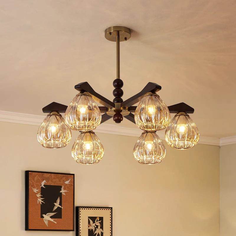 中古风实厅胡吊灯复古桃色木玻璃餐厅书房卧室网红大512厅护眼客