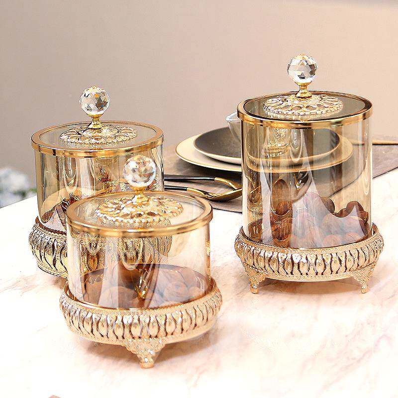 之亿欧式美式带盖饰水晶众玻璃装轻储物罐创意客厅茶几奢529雕花