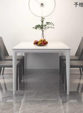 极简白色岩DKJ板椅餐桌家用小户型轻奢简现代岩板饭桌长形方桌约