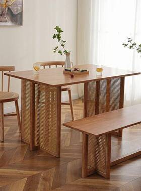 实木编餐桌日式餐桌家藤编圆藤桌用小酒店馆快餐民宿饭实XTH木餐