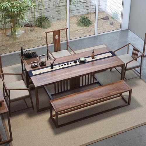 老榆木茶楼桌子泡茶桌禅意茶台茶几实木茶室家具新中式茶桌椅组合