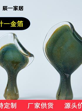 海浪中式家居装饰玄关样板房客厅透明玻璃浪花摆件桌面茶几工艺品