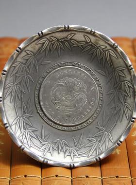 复古白铜笔洗文房用品收藏 竹节笔洗铜器工艺品摆件