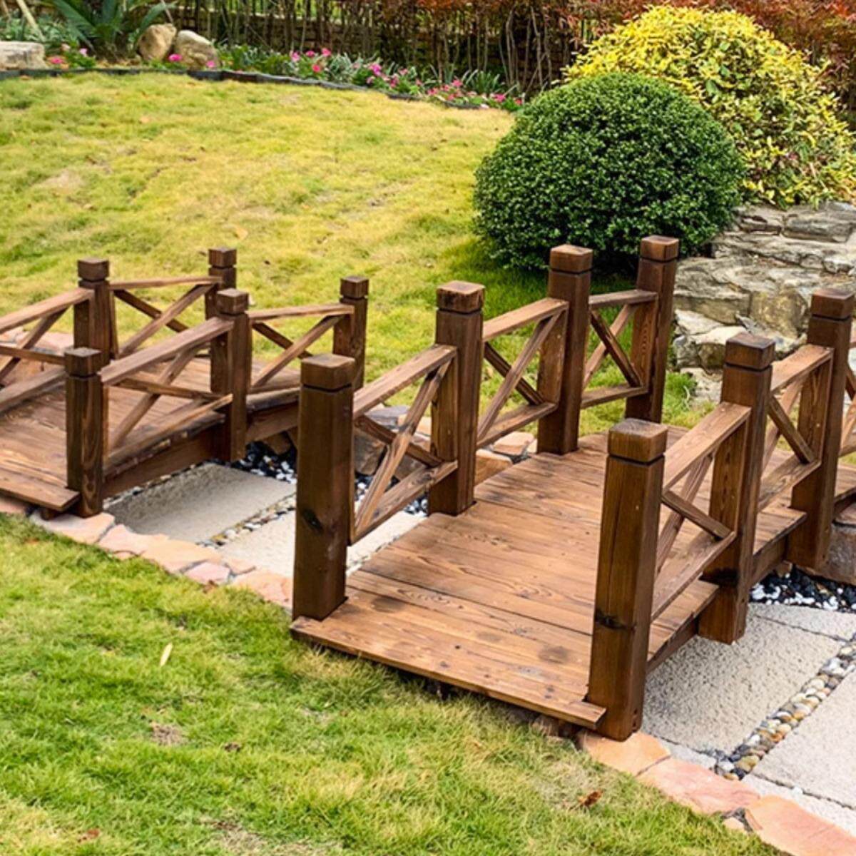 景观小木桥户外防腐公园庭院鱼池栈道河道碳化木拱桥花园景区鹊桥