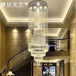 楼梯间水晶吊灯复式 楼别墅大客厅吊灯饰旋转楼梯吊线灯楼中楼灯具