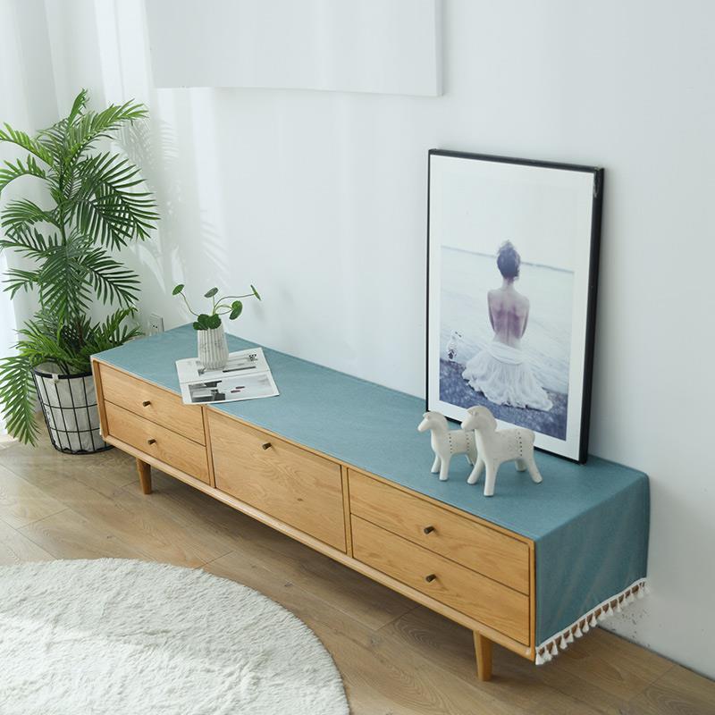 A6L防水防油免洗棉麻纯色电视柜盖布 客厅长方形餐边柜鞋柜防尘台