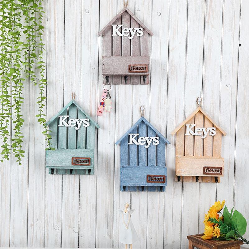墙面装饰墙上壁挂木质花盆地中海风仿真花干花木盒花器进门钥匙钩