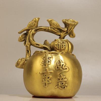 黄铜事事如意摆件喜上眉梢好事成双柿子家居装饰创意礼品工艺品