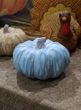 丰收节感恩节桌面摆件树脂彩色剥落木刻凹雕效果南瓜橱窗拍照道具