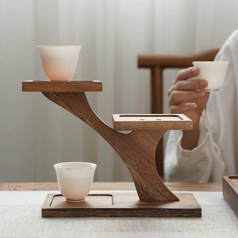 木质桌面茶道配件收纳茶杯客厅厨房茶桌整理杂物置物架杯架层架