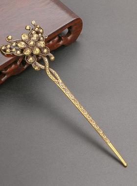 复古发饰古铜古典发簪书签女步摇盘发民族风蝴蝶茶针烟针茶锥礼品