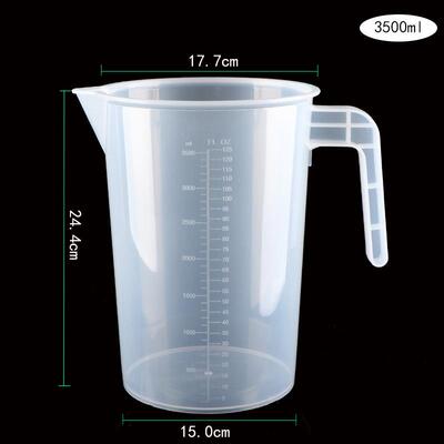3500ml毫升半柄无盖带刻度塑料杯子3.5L升稀释大量杯白色透明量桶
