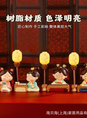 创意国潮复古风唐仕女好寓意系列装饰摆件古风少女树脂工艺品