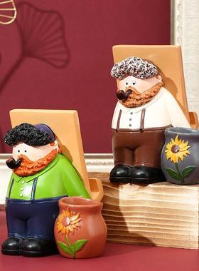 手机架平板懒人支架名画人物树脂工艺品梵高桌面摆件笔筒收纳礼品