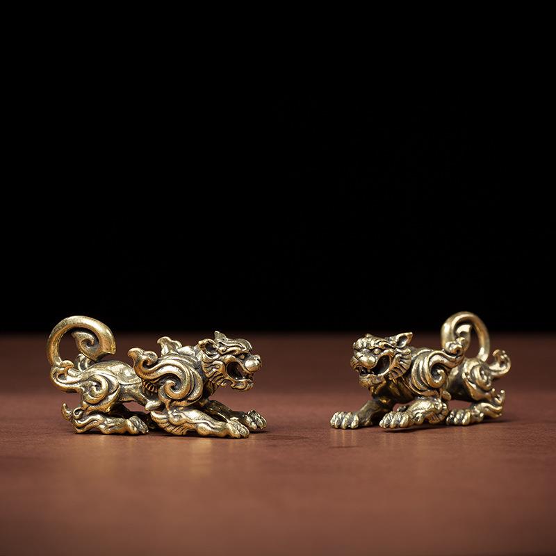 黄铜实心麒麟小摆件桌面创意办公室个性瑞兽家居装饰摆放工艺礼品
