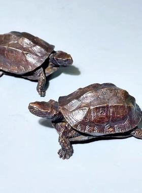 复古古铜长寿桌面乌龟金钱手把铜龟装饰古玩茶宠实心礼品铜器摆件