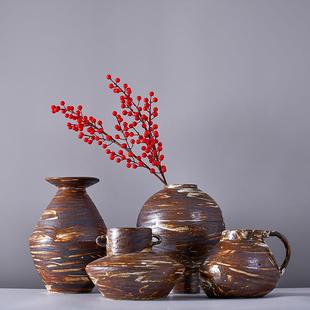 诧寂风异型陶瓷花器新中式 饰花艺电视机柜书柜桌面摆件 民宿酒店装