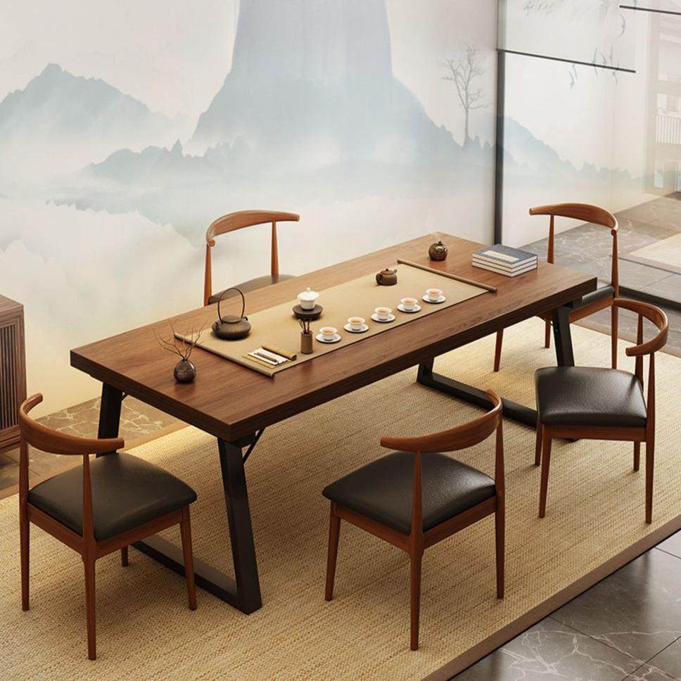 新中式茶桌椅组合一桌五椅实木色茶桌椅客厅办公泡茶桌茶几桌椅