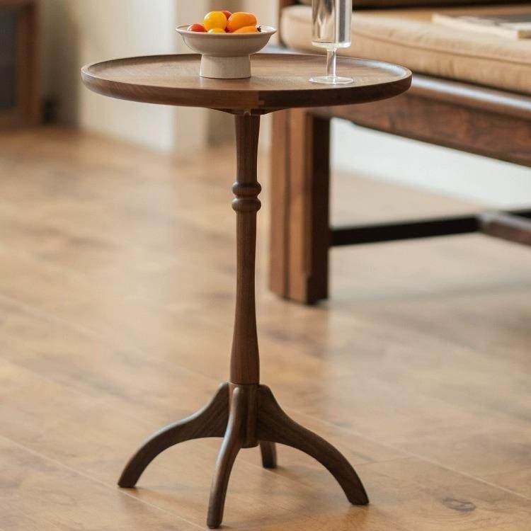 黑胡桃实木边几沙发卧室阳台小茶几可移动新中式茶桌小圆桌角几