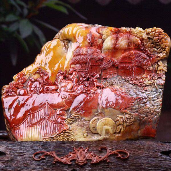 福建寿山石农家乐摆件田园生活家居客厅装饰摆设手工雕刻工艺品