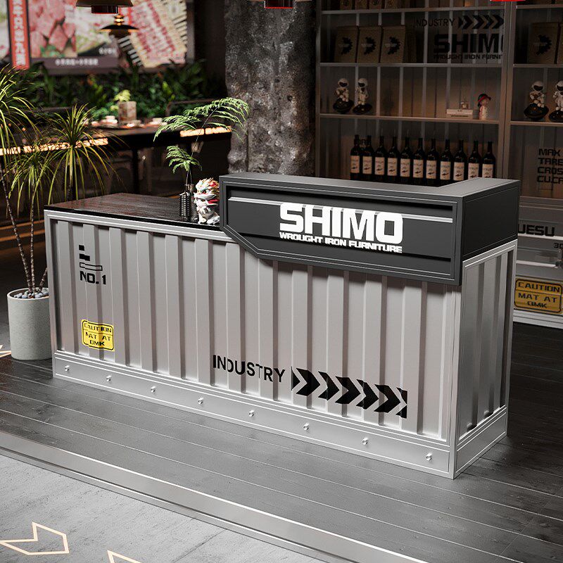 工业风酒吧吧台收银台集装箱奶茶店咖啡厅商用创意转角前台接待台