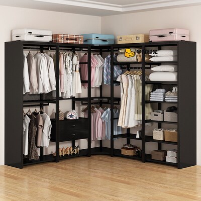 【60cm深包安装】开放式金属衣帽架落地挂衣架卧室家用挂衣服架子