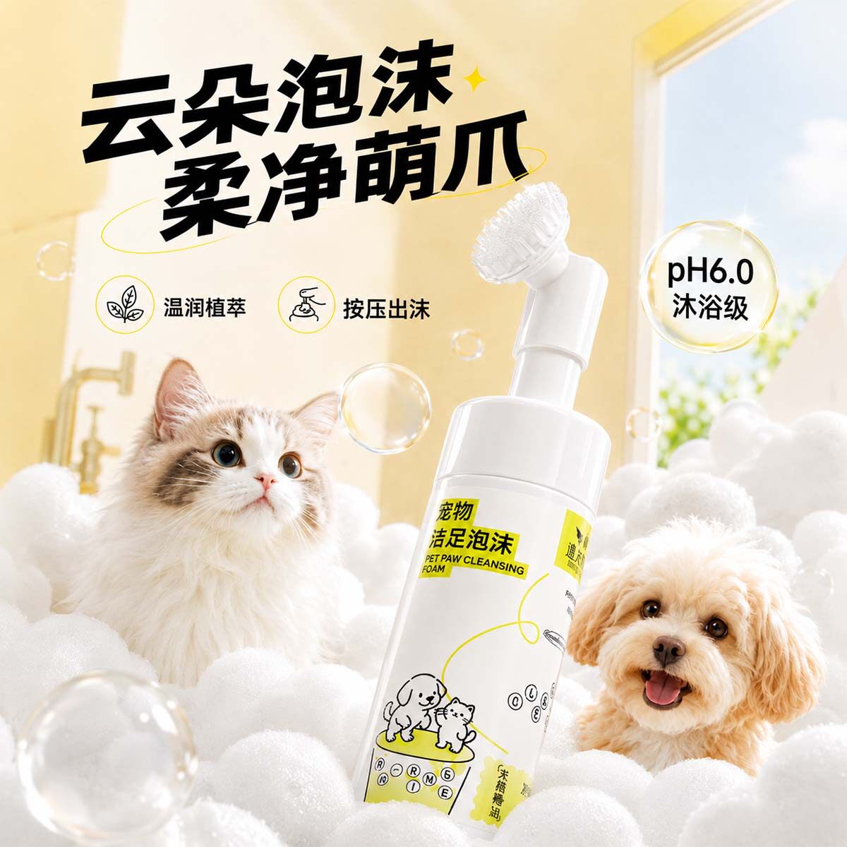 【4瓶】道力其宠物猫狗免水洗足部清洁泡沫成幼犬通用温和不刺激