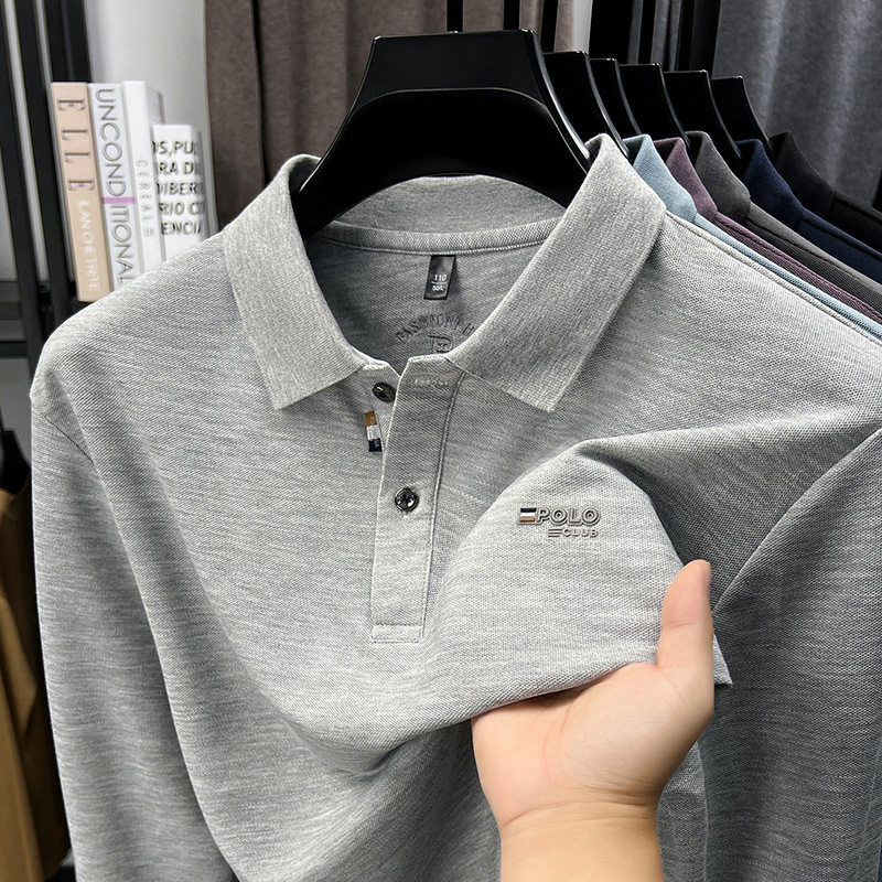 长袖Polo衫男t恤秋冬新款休闲翻领高端纯色亲肤薄款男士Polo衫