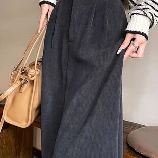 黑色雪尼尔加绒阔腿裤女秋冬季2025新款高腰垂感窄版直筒西装裤子