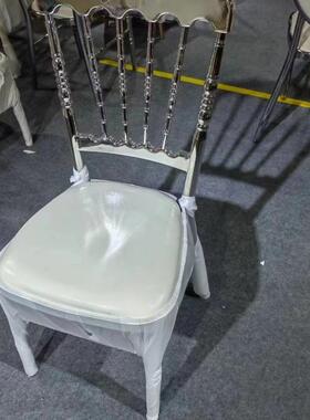 酒店宴会椅子草坪饭店竹节结婚婚礼拿破仑白色靠背椅金色户外婚庆