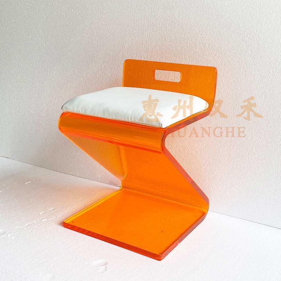 亚克力橙色吧台椅设计师款高脚椅家用餐椅极简轻奢高级感梳妆椅