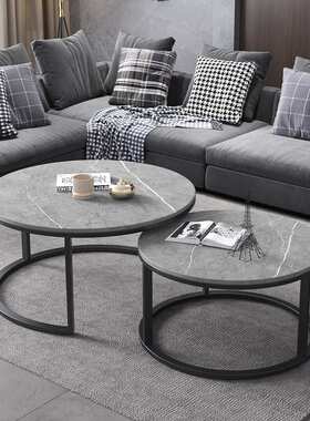 家用岩板茶几组合简约现代客厅灰色花几小户型多功能圆形