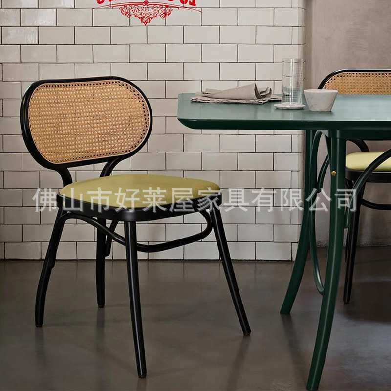 侘寂风藤编餐椅家用北欧藤椅中古原木靠背椅休闲酒店民宿创意椅子