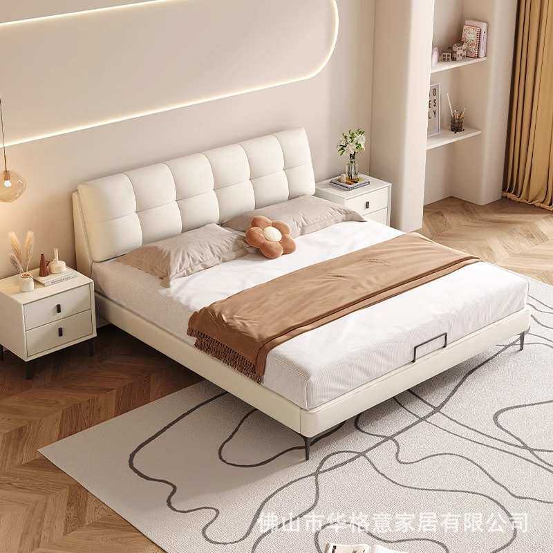 简约现代主卧1.8米软体床双人真皮床卧室婚床1.5米单人次卧皮艺
