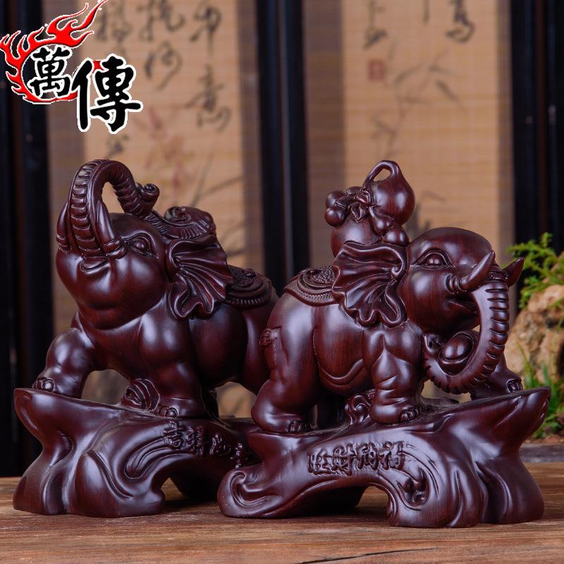 木雕大象摆件一对实木质吉祥如意象玄关家居客厅电视柜工艺装饰品