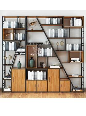 Mt铁艺实木书架落地置物展示架隔断书房工业风储物柜书柜办公室收