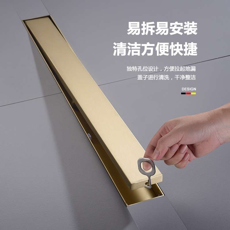 304不锈钢隐形地漏卫生间防臭镶砖加长条地漏盖侧排长方形拉丝金