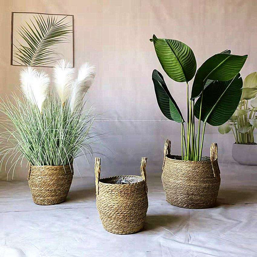 北欧风格草编花盆藤编花篮创意编织散尾葵大号花盆家居摆件竹编篮