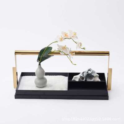 新中式现代金属提手托盘摆件家居软装搭配装饰品样板房家具城摆设