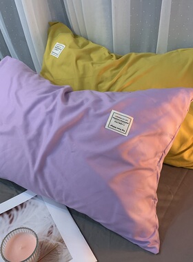 混搭纯色绿色水洗棉枕套一对装48*74cm 简约橙色磨毛单双人枕头套