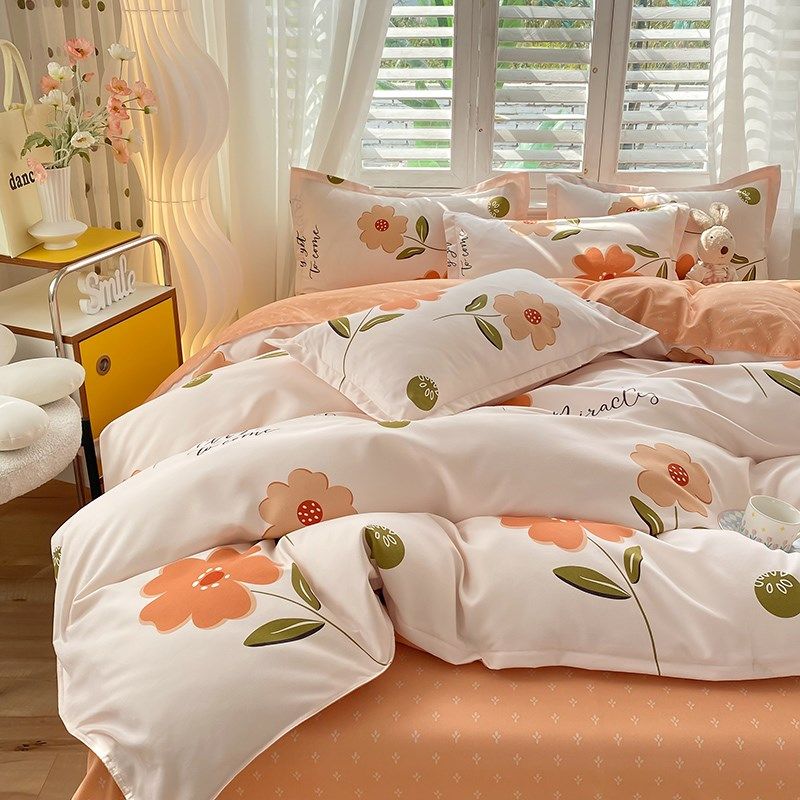 秋冬田园风床上四件套斜纹纯棉被套全棉裸睡宿舍三件套床单款单件