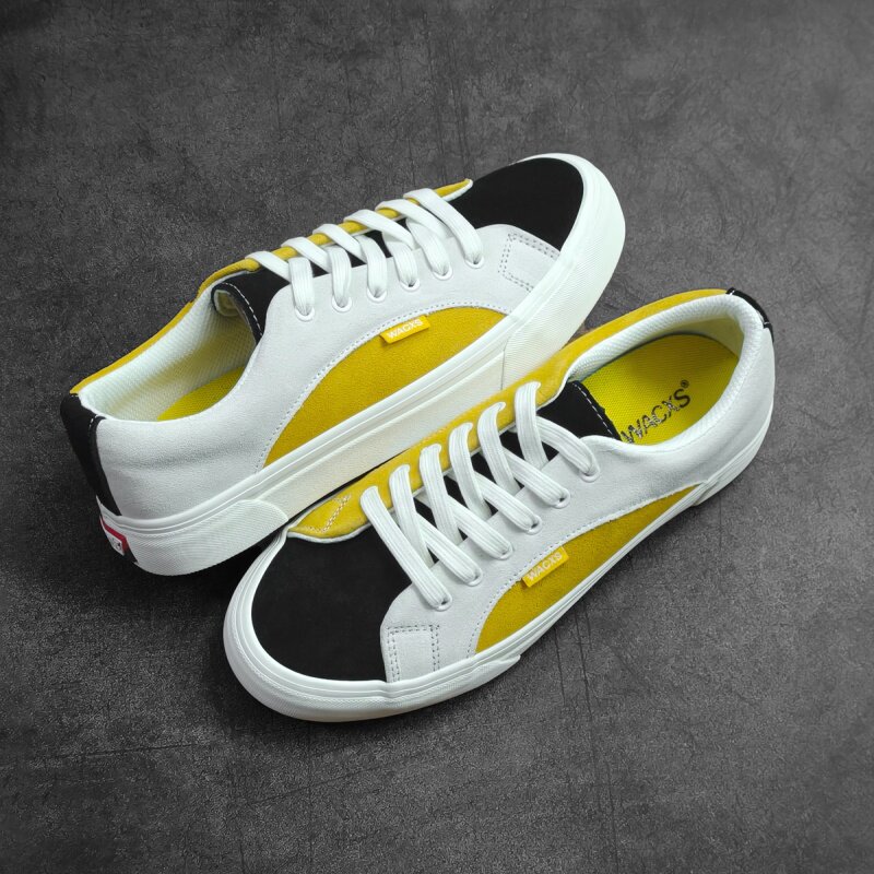 黄黑白低帮拼接滑板鞋复古低帮板鞋黑白黄个性男女帆布鞋潮鞋