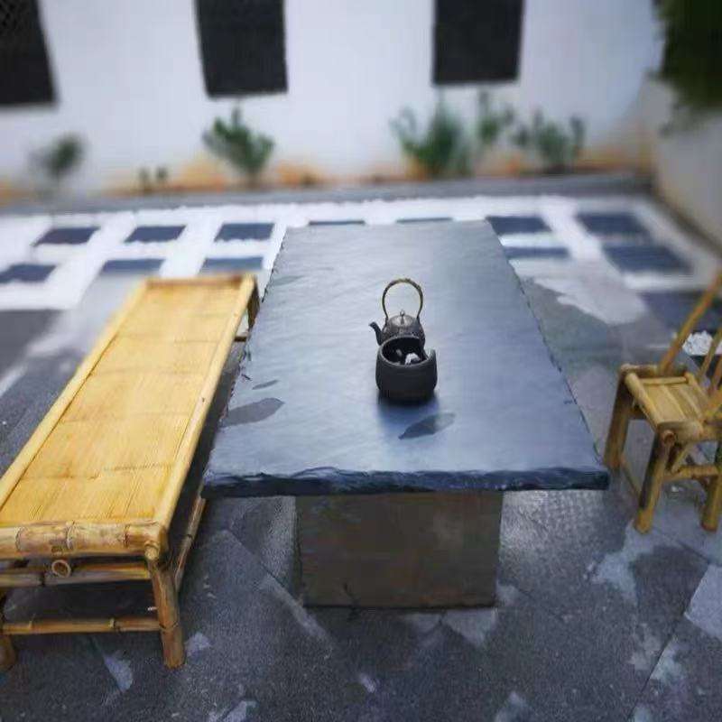 青石板石桌茶几黑色吧台办公桌火锅桌面石材生隆纯天然文化石石头