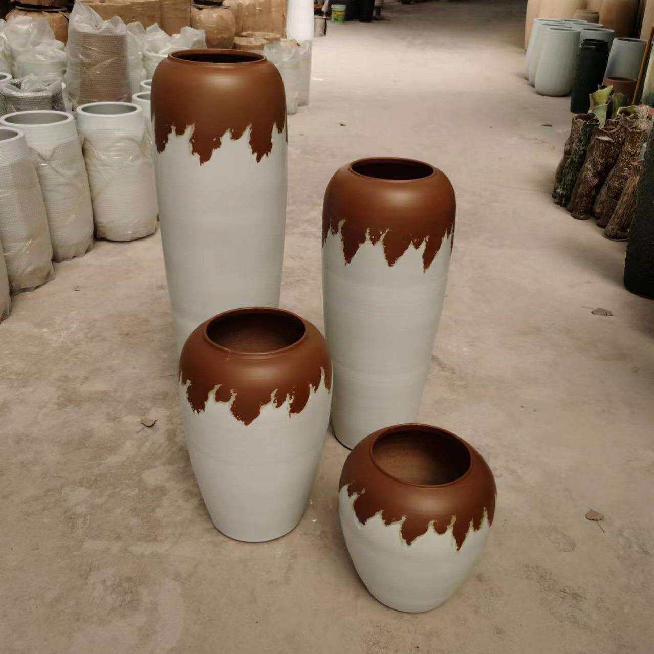 哑光白色落地大花瓶现代简约客厅插花摆件粗陶陶罐装饰品花器百搭