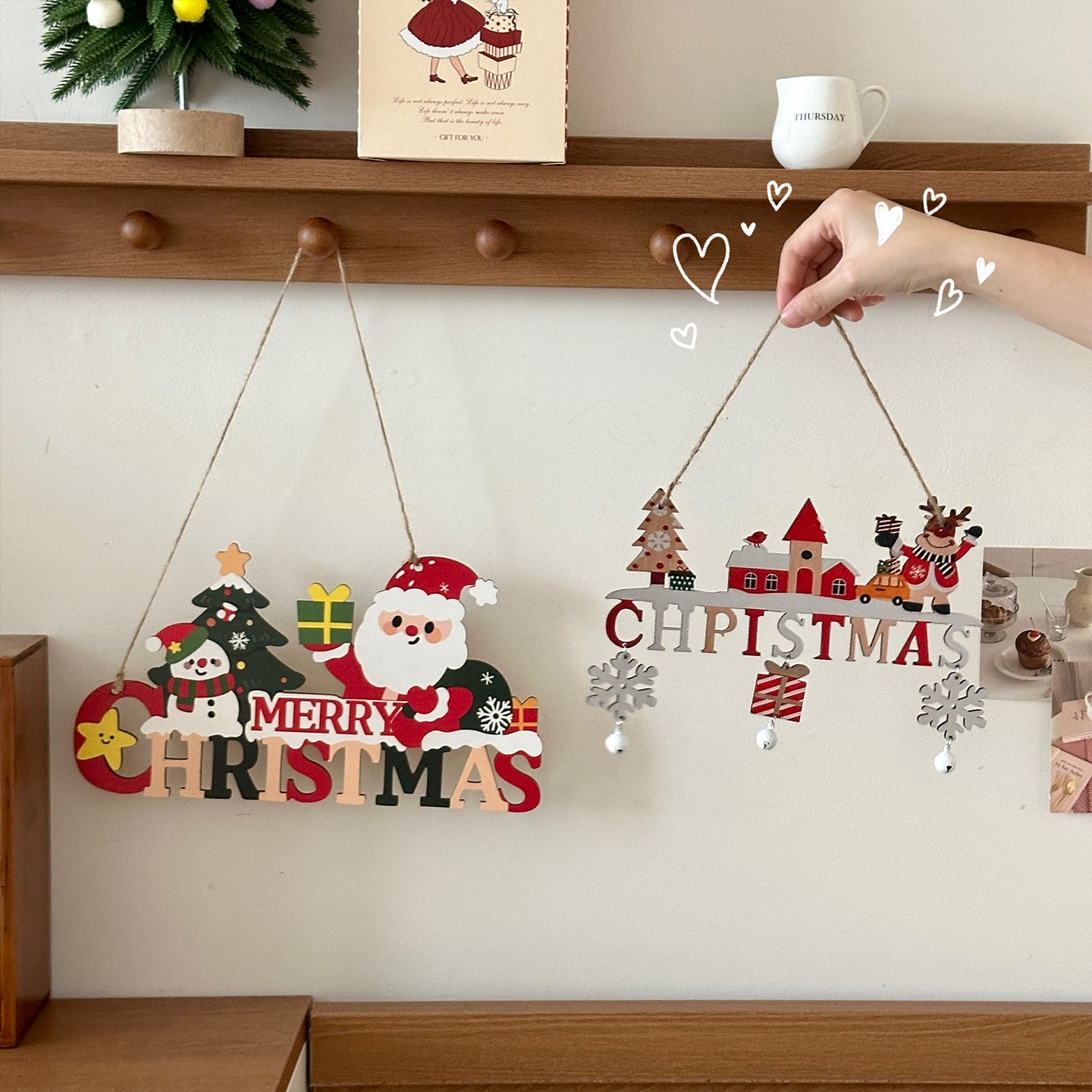 圣诞节装饰品场景布置店铺氛围感拍照道具老人木质挂件耶诞树装扮